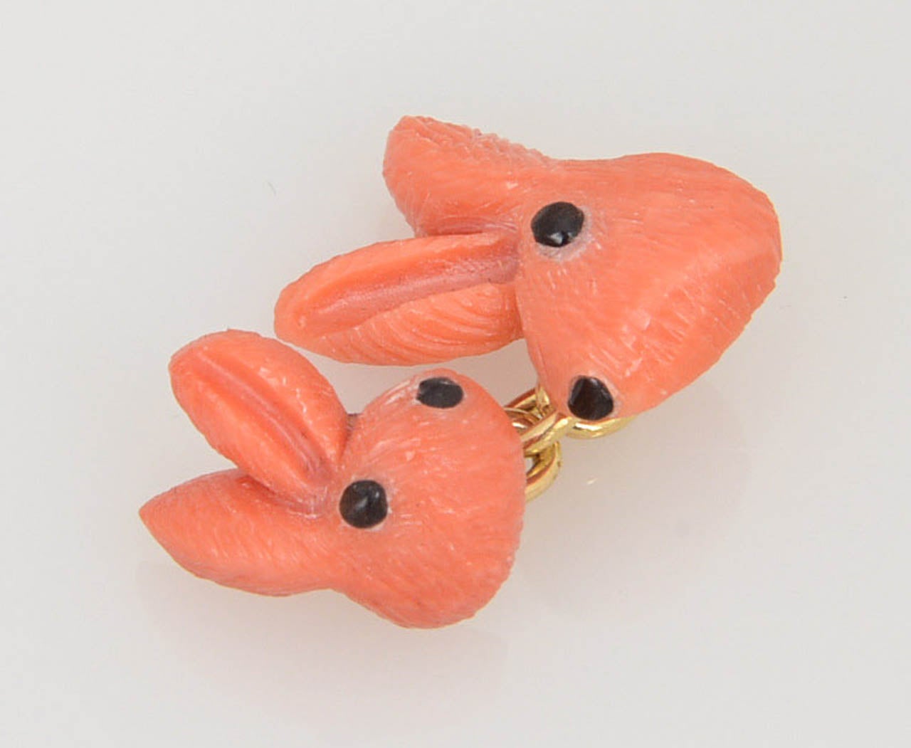 Women's or Men's Italian Hand-Carved Coral Bunny Rabbit Gold Cufflinks