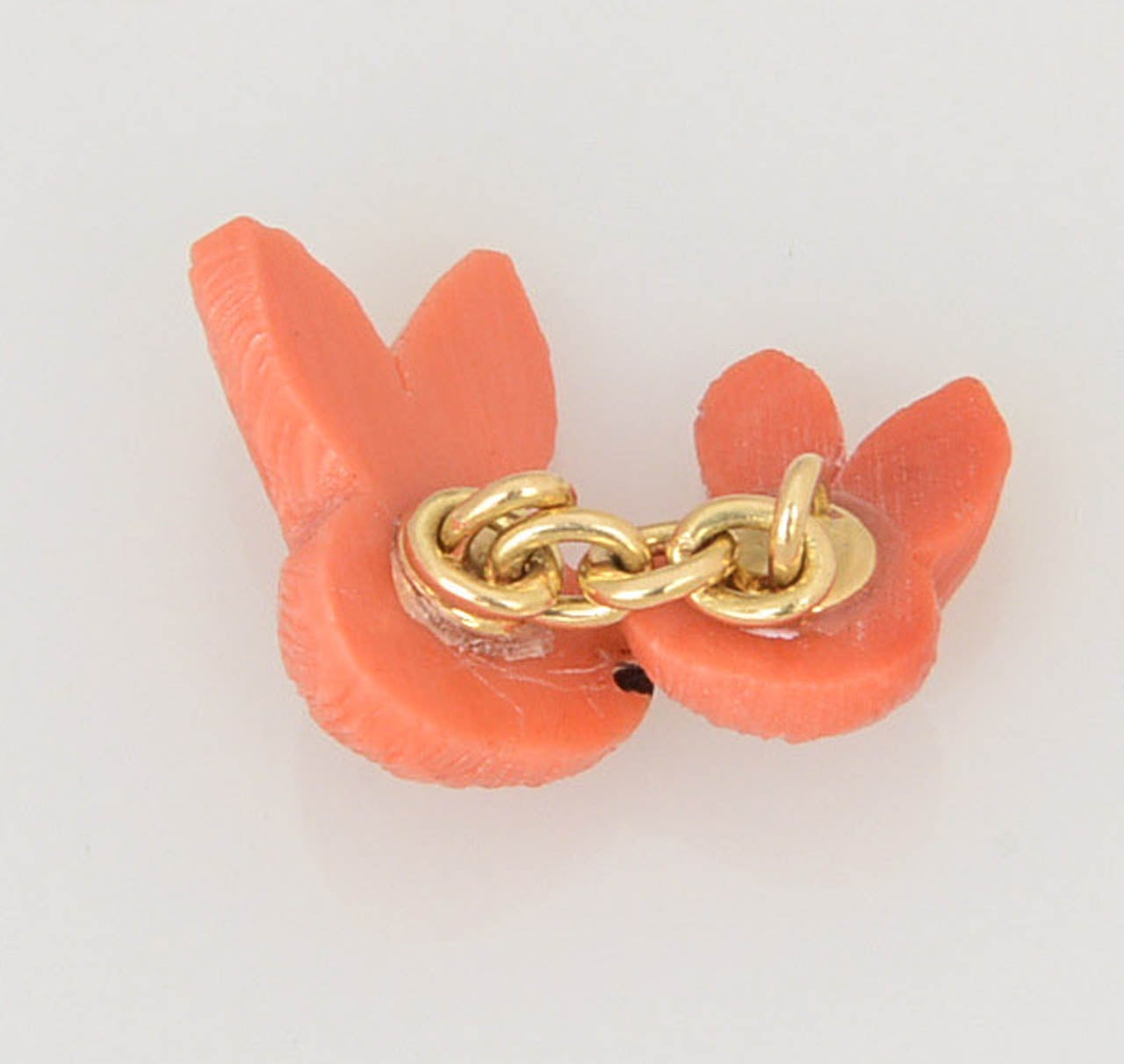 Italian Hand-Carved Coral Bunny Rabbit Gold Cufflinks 1