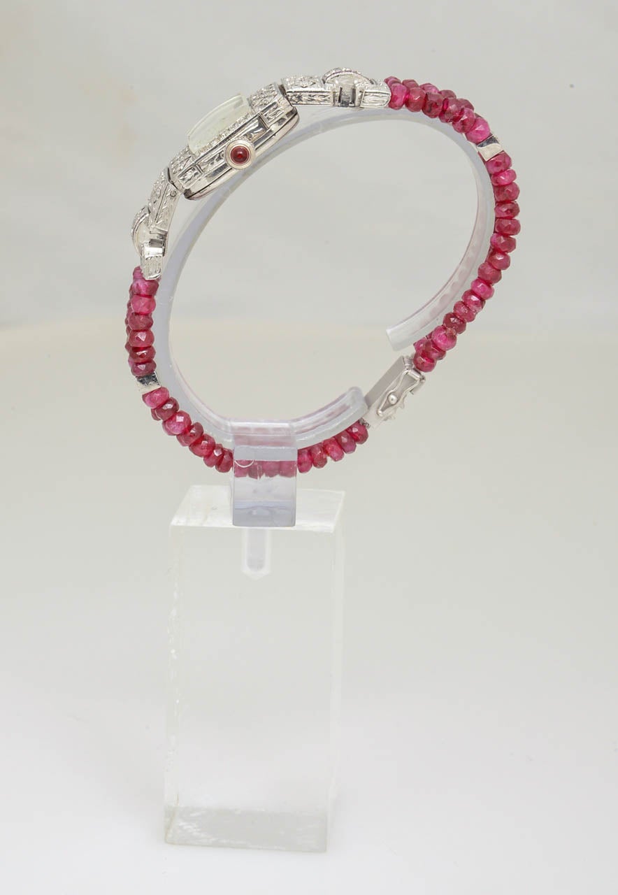 Women's Hamilton Ladies Platinum Diamond Ruby Bead Bracelet Wristwatch