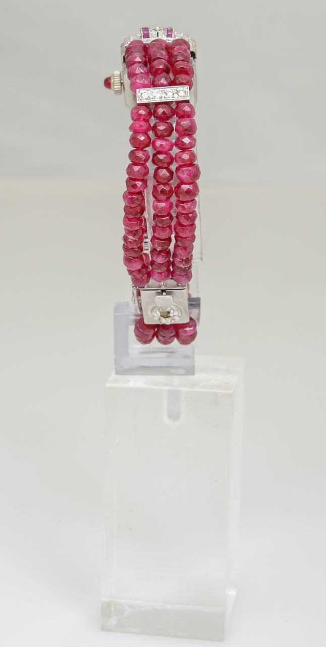 Hamilton Damen Platin Diamant Rubin Perlen Armband Armbanduhr 3