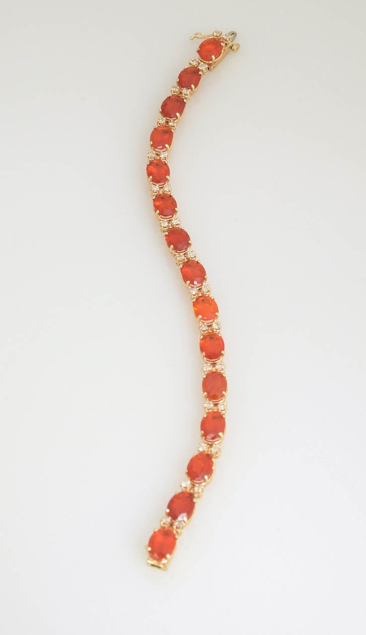 Women's 1970s Mexican Fire Opal and Diamond Line Bracelet