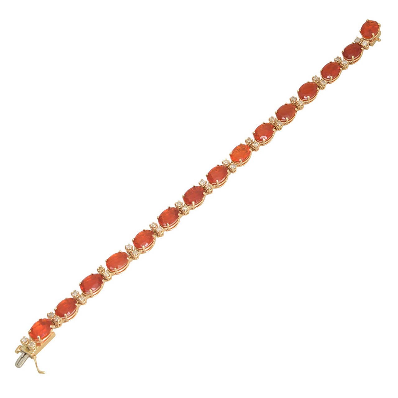 1970s Mexican Fire Opal and Diamond Line Bracelet
