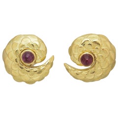 Vintage Judith Leiber Tourmaline Gold Dragon Scale Earrings