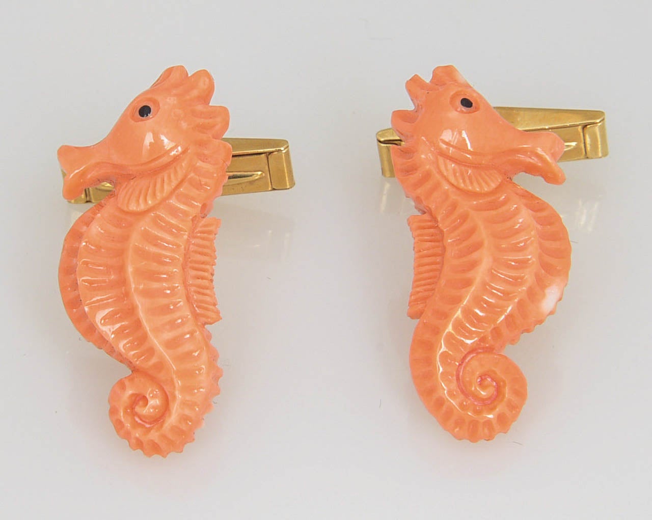 Carved Coral Seahorse Gold Cufflinks