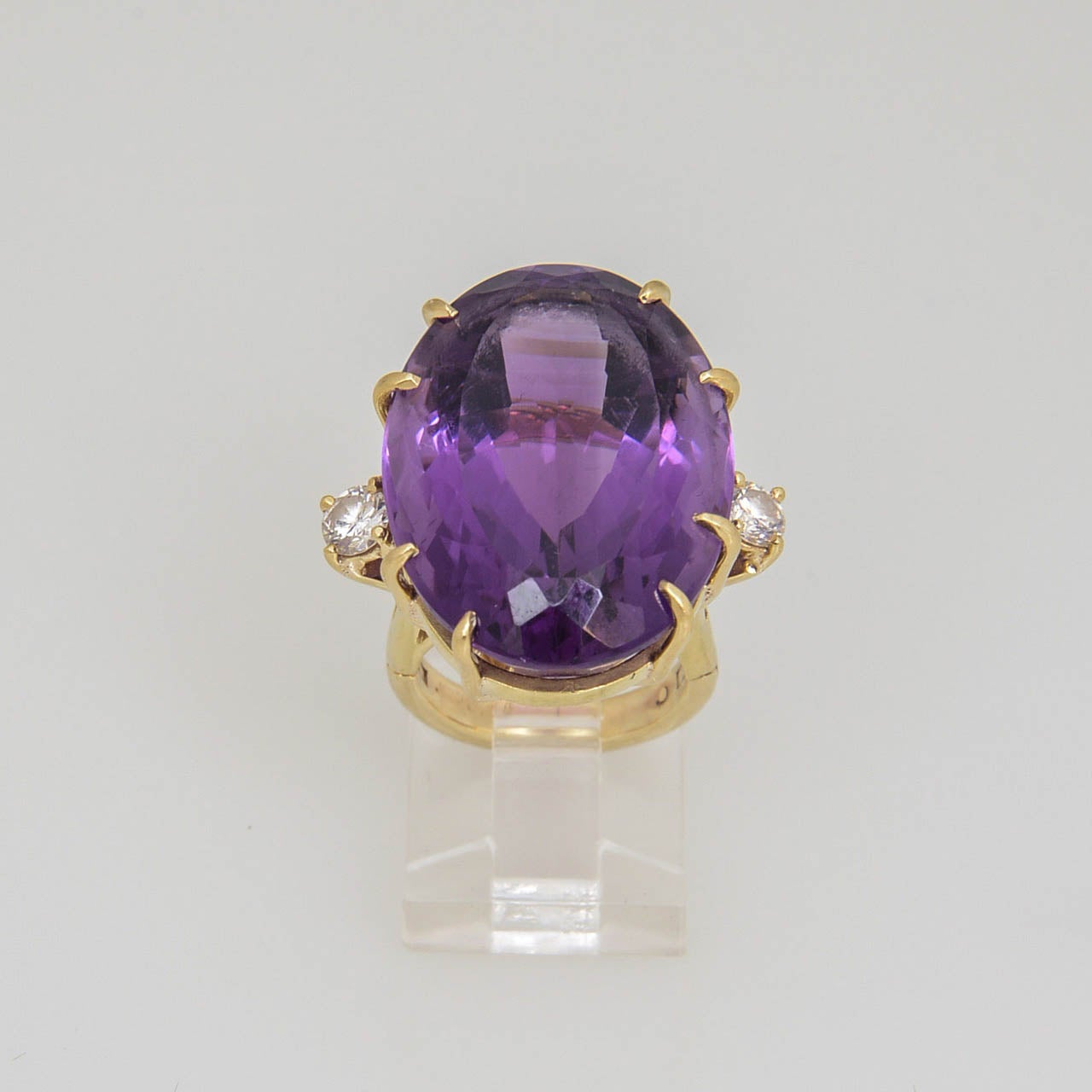 Women's 1970s Large Amethyst and Diamond Gold Cocktail Ring For Sale
