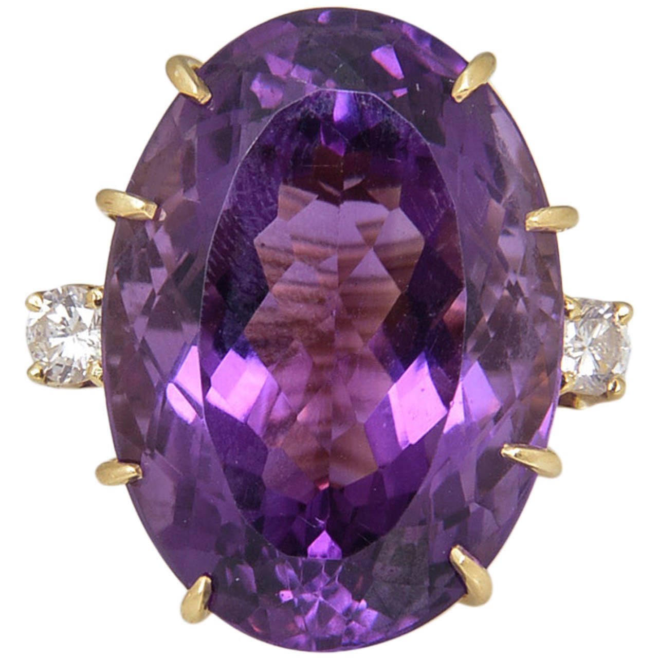 1970s Large Amethyst and Diamond Gold Cocktail Ring