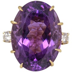 Vintage 1970s Large Amethyst and Diamond Gold Cocktail Ring