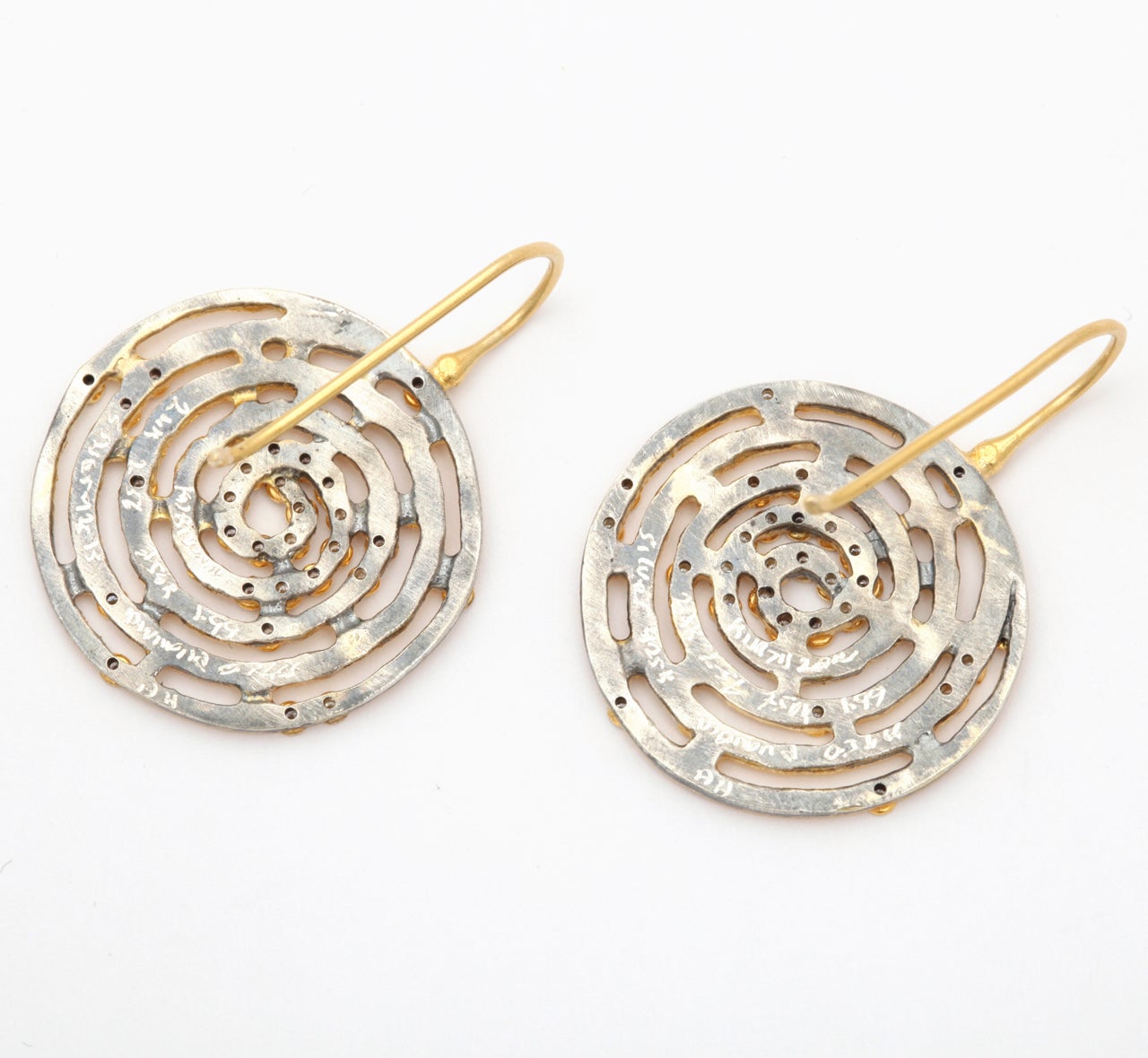 sterling silver,  yellow gold and diamond earrings 1