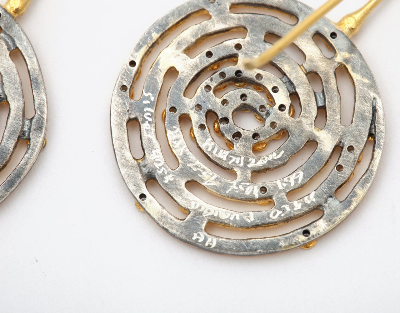 sterling silver,  yellow gold and diamond earrings 2
