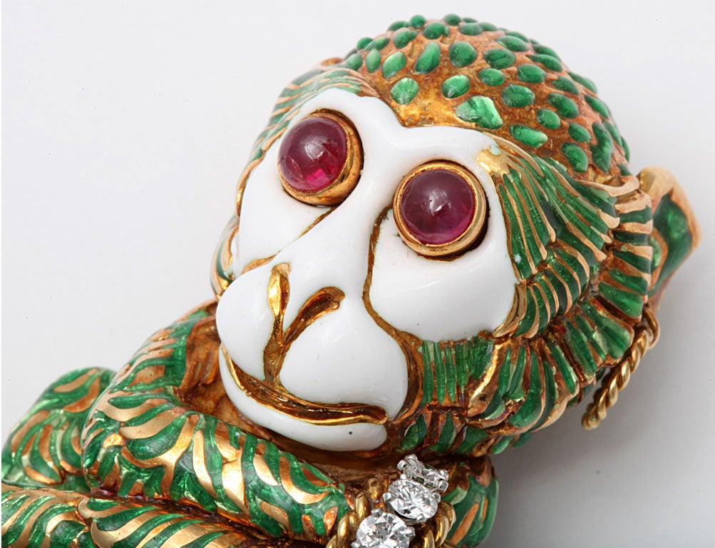 Adoreable Monkey Brooch By David Webb In Good Condition In New York, NY
