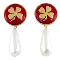 Chanel "Pearl" Drop Clover Ear Clips