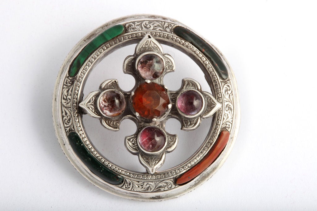 Sterling Silver-Mounted Scottish Agate Brooch
