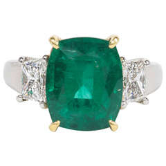 Fine Cushion Cut Emerald and Diamond Ring