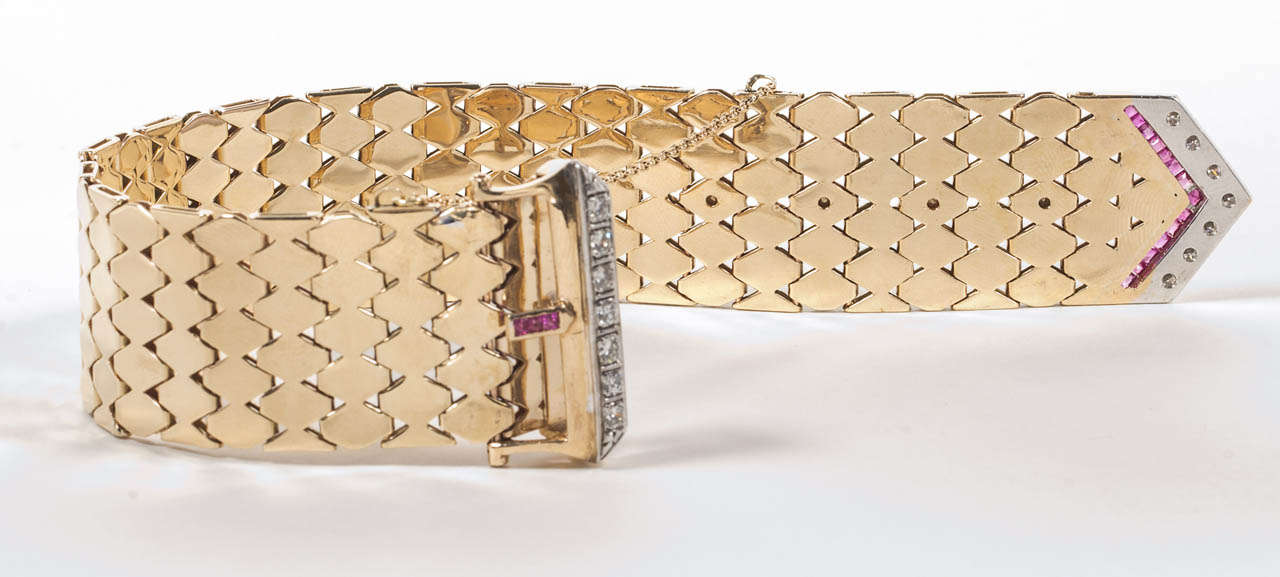 Retro Diamond Buckle Bracelet Accented with Ruby 1