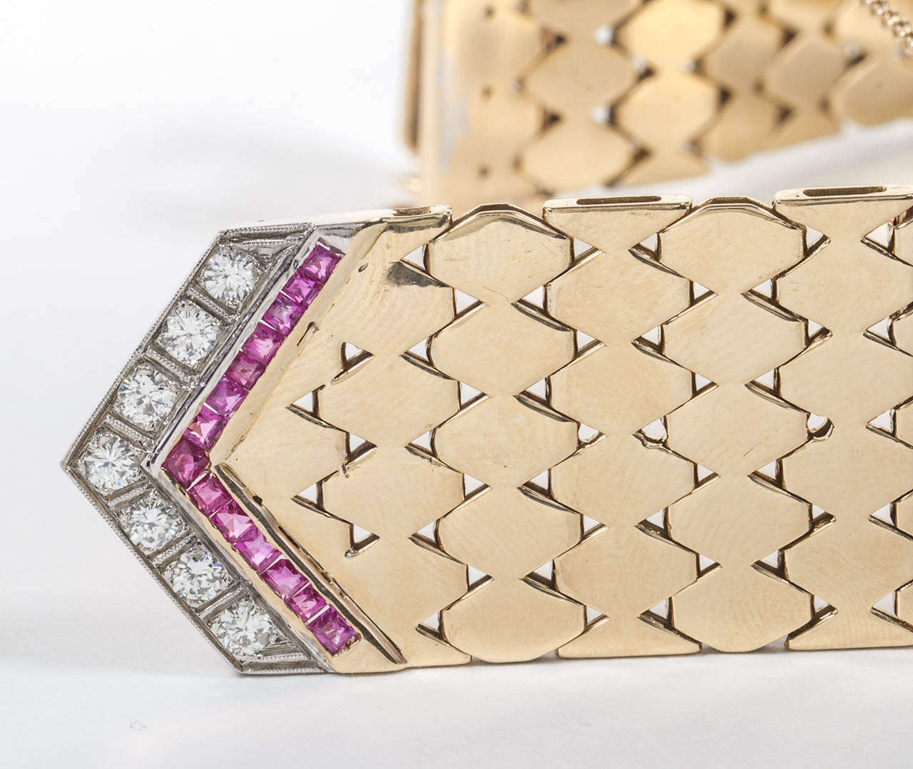 Retro Diamond Buckle Bracelet Accented with Ruby 2
