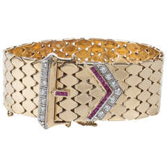 Retro Diamond Buckle Bracelet Accented with Ruby 3