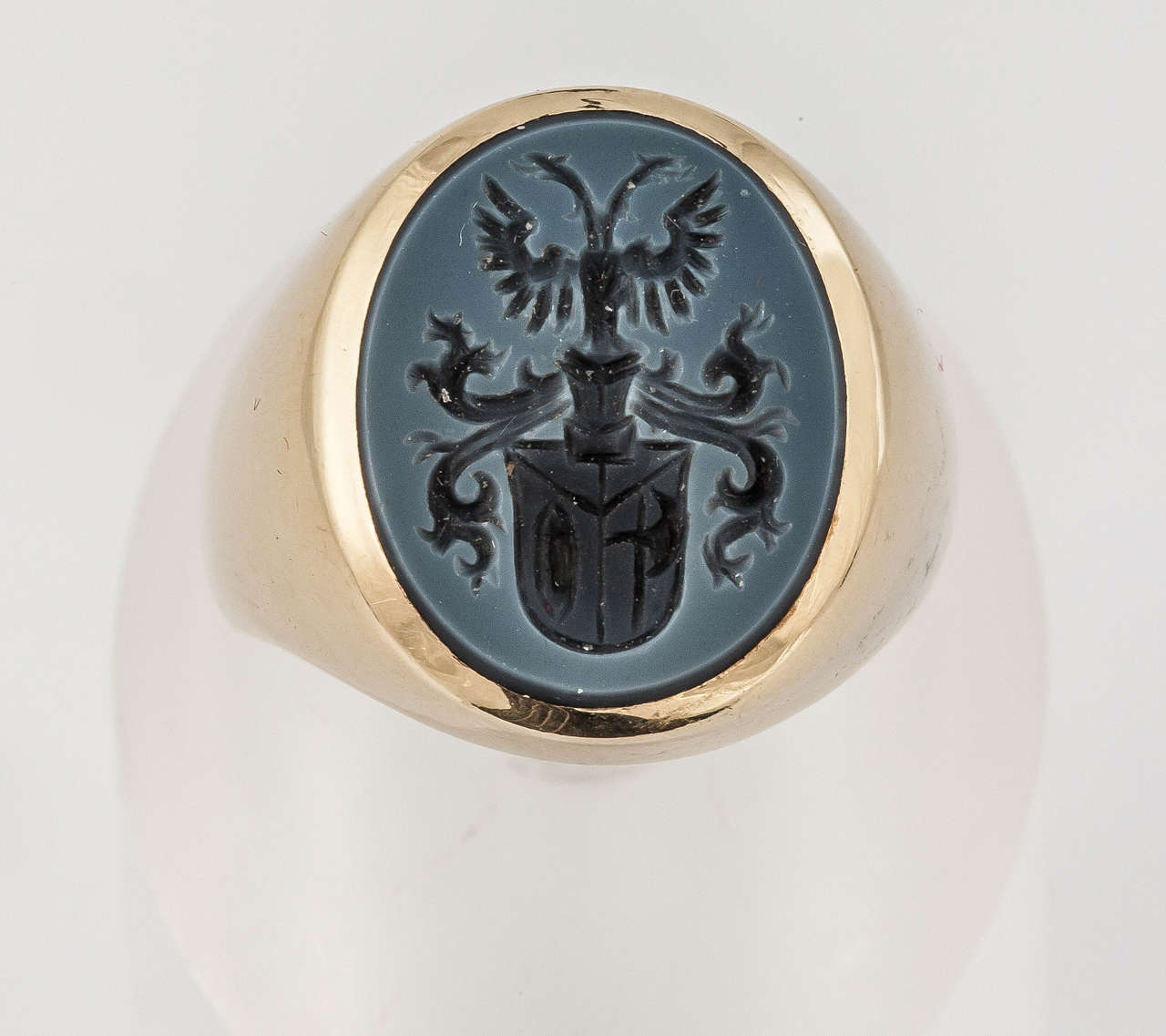 Signet ring with armorial intaglio set in 14ct Gold

Finger size R