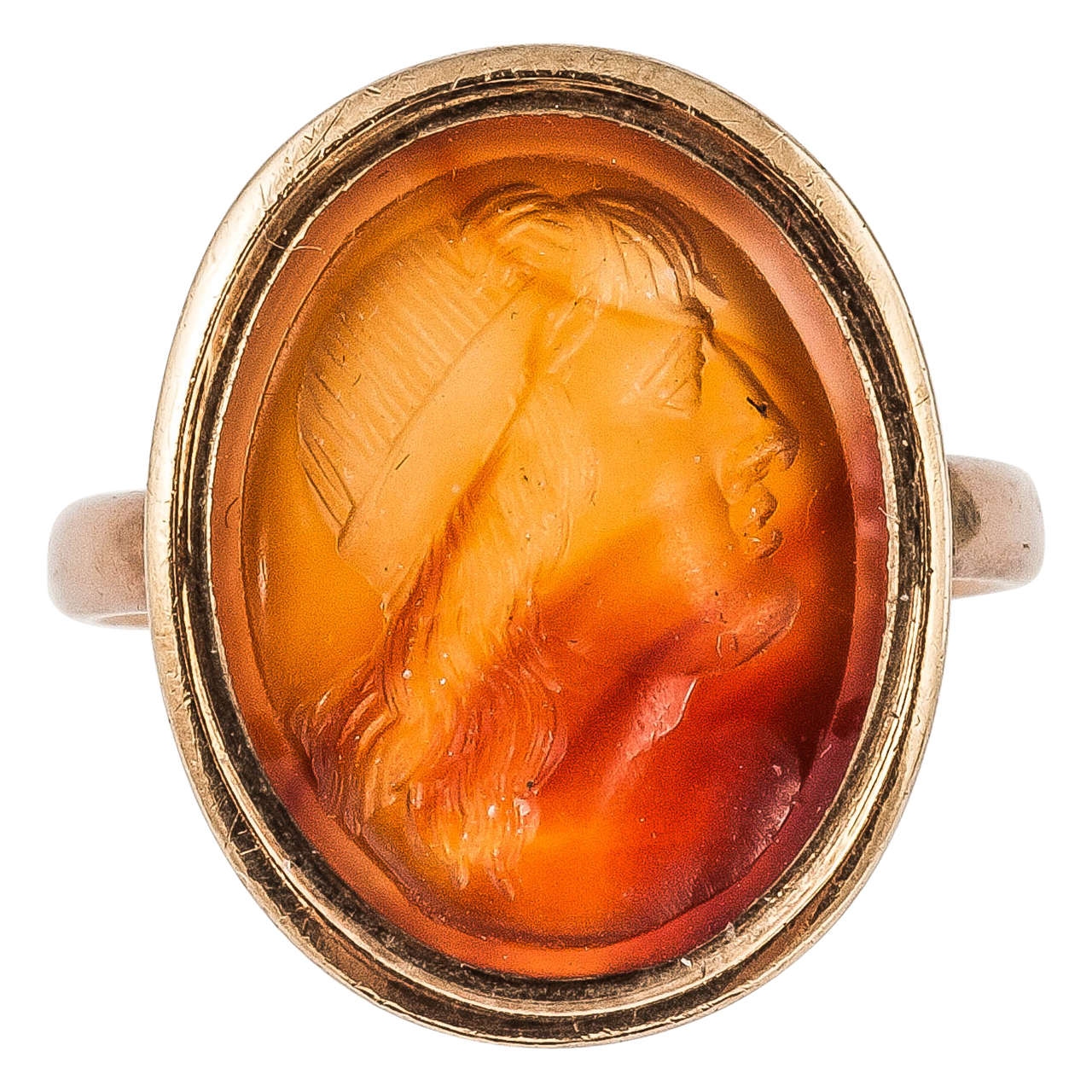 Antique Georgian Gold Signet Ring with Carnelian Intaglio Profile For Sale