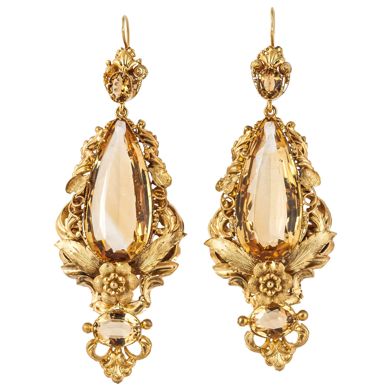 Regency Citrine Gold Drop Earrings For Sale