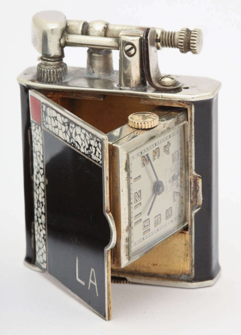 Hermann Art Deco Enamel Concealed Watch Lighter 2
