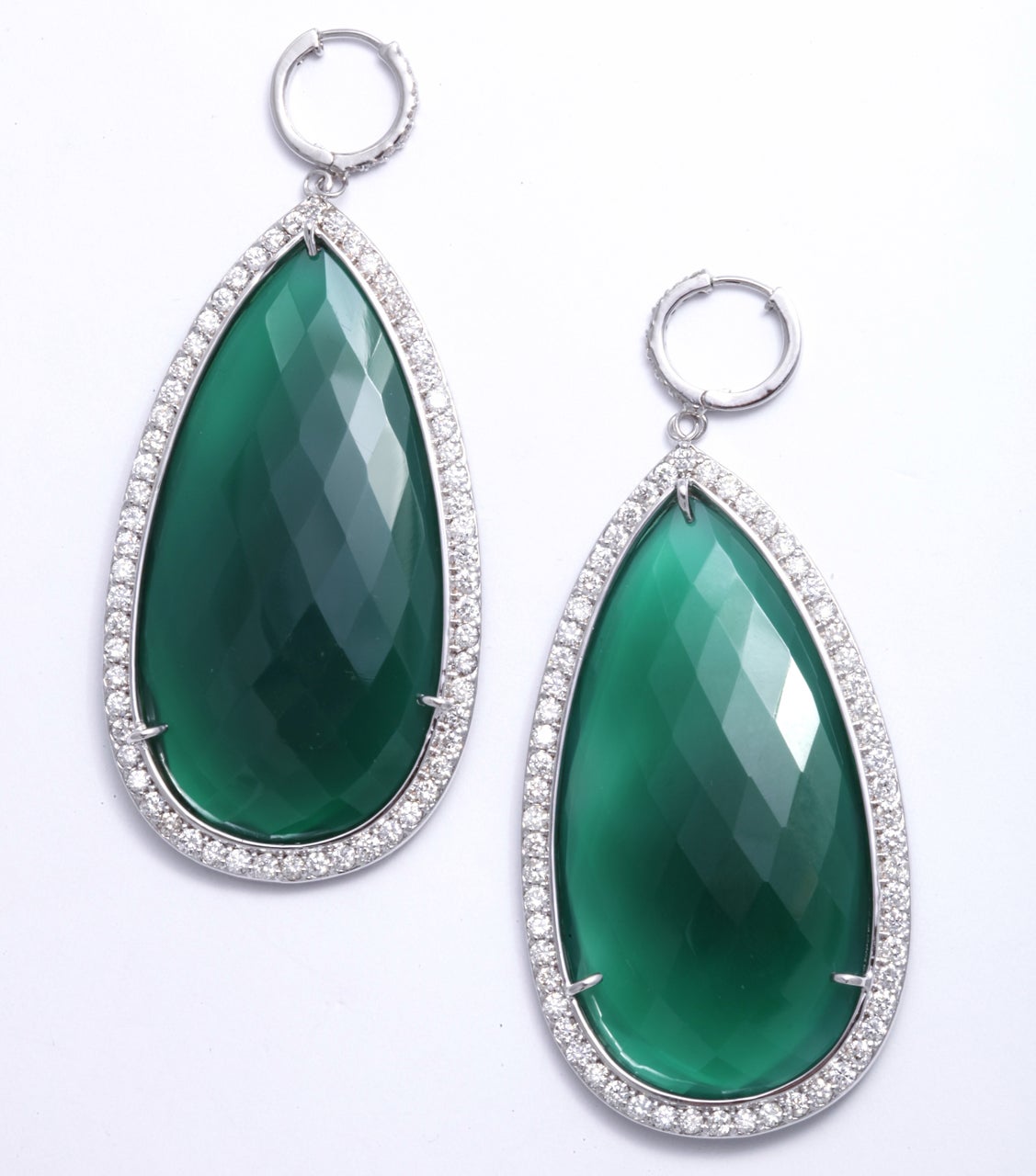 Women's Bold Green Agate & Diamond Earrings