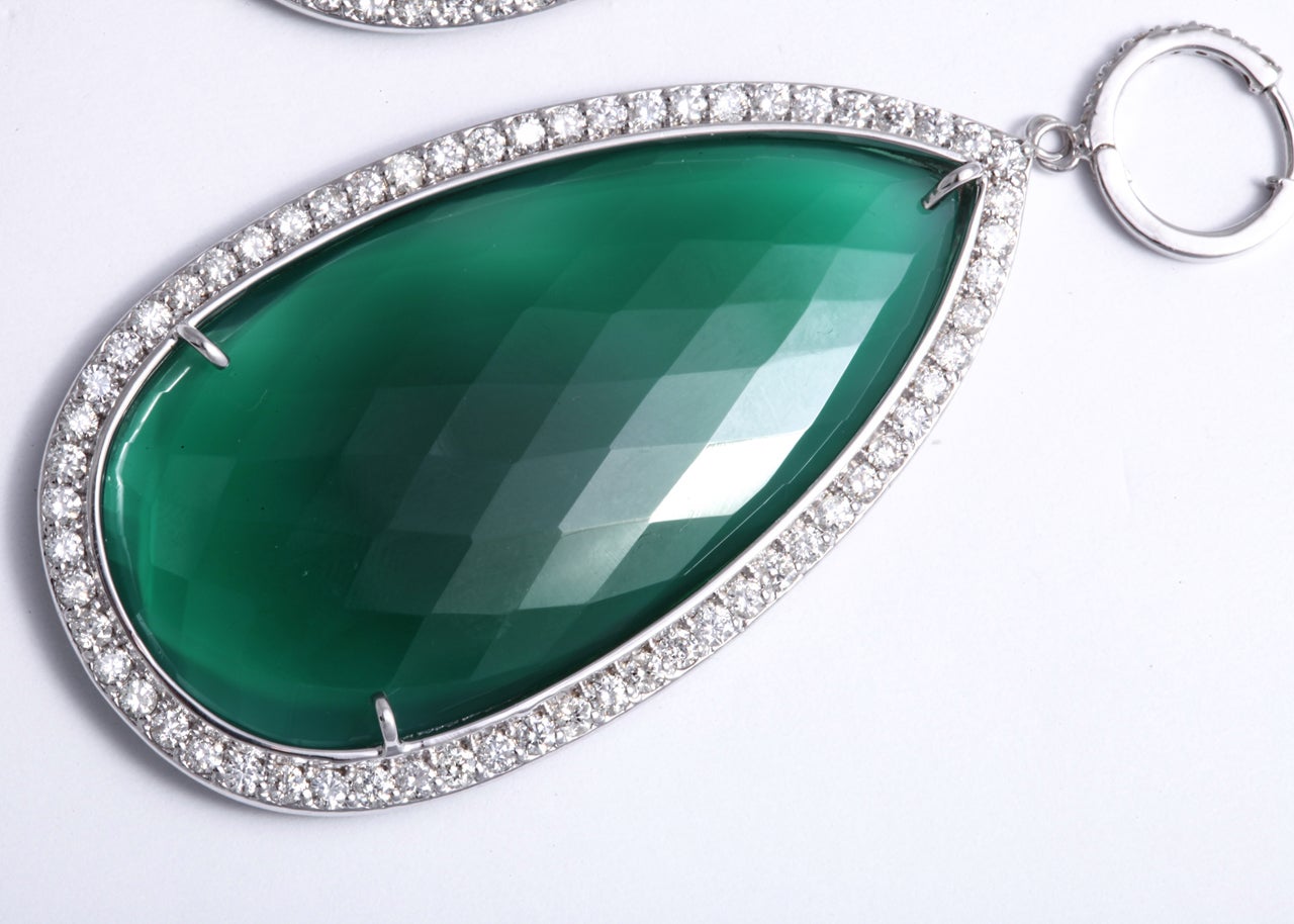 Bold Green Agate & Diamond Earrings 1