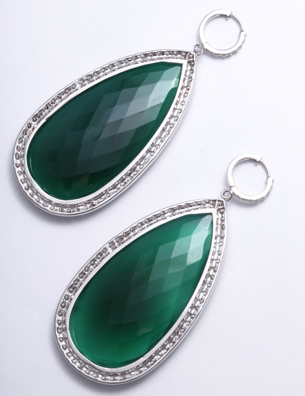 Bold Green Agate & Diamond Earrings 2