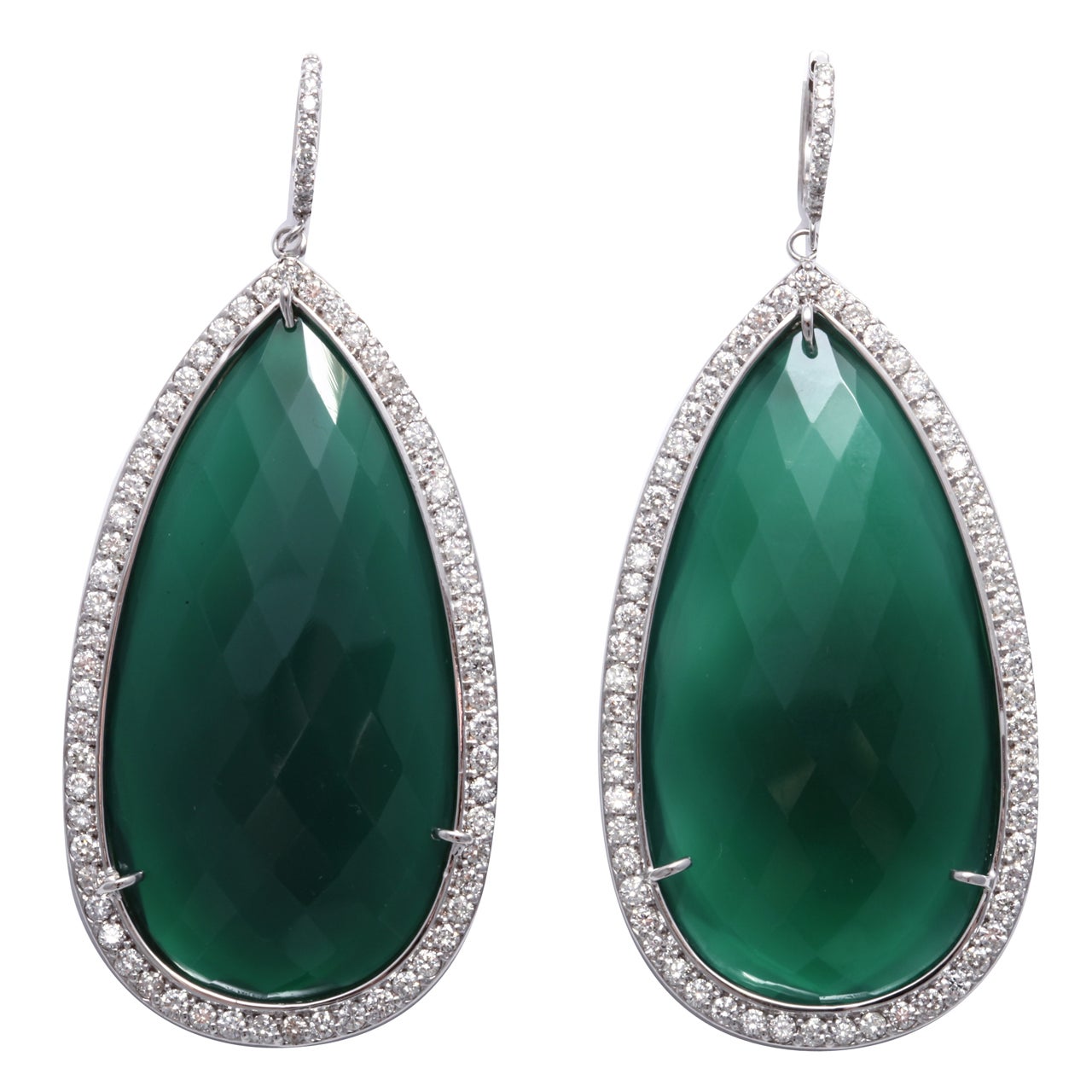 Bold Green Agate & Diamond Earrings