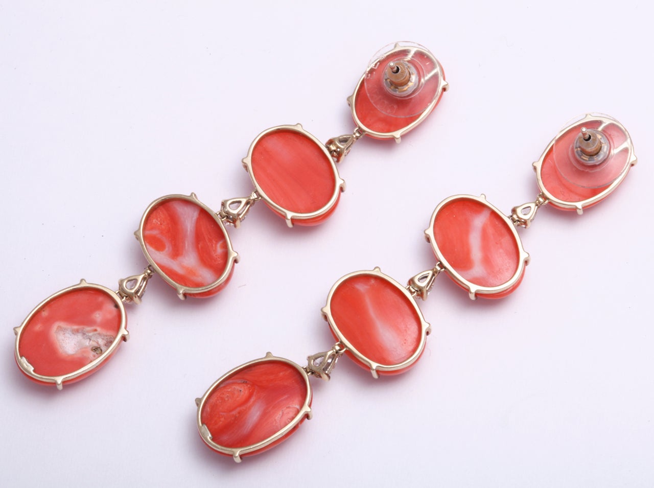 Circa 1950's Coral & Diamond Earrings 3