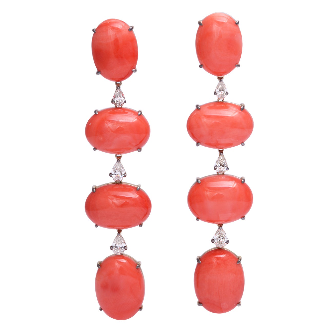 Circa 1950's Coral & Diamond Earrings