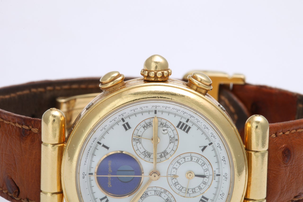 Gerald Genta Yellow Gold Perpetual Calendar Chronograph Wristwatch 2