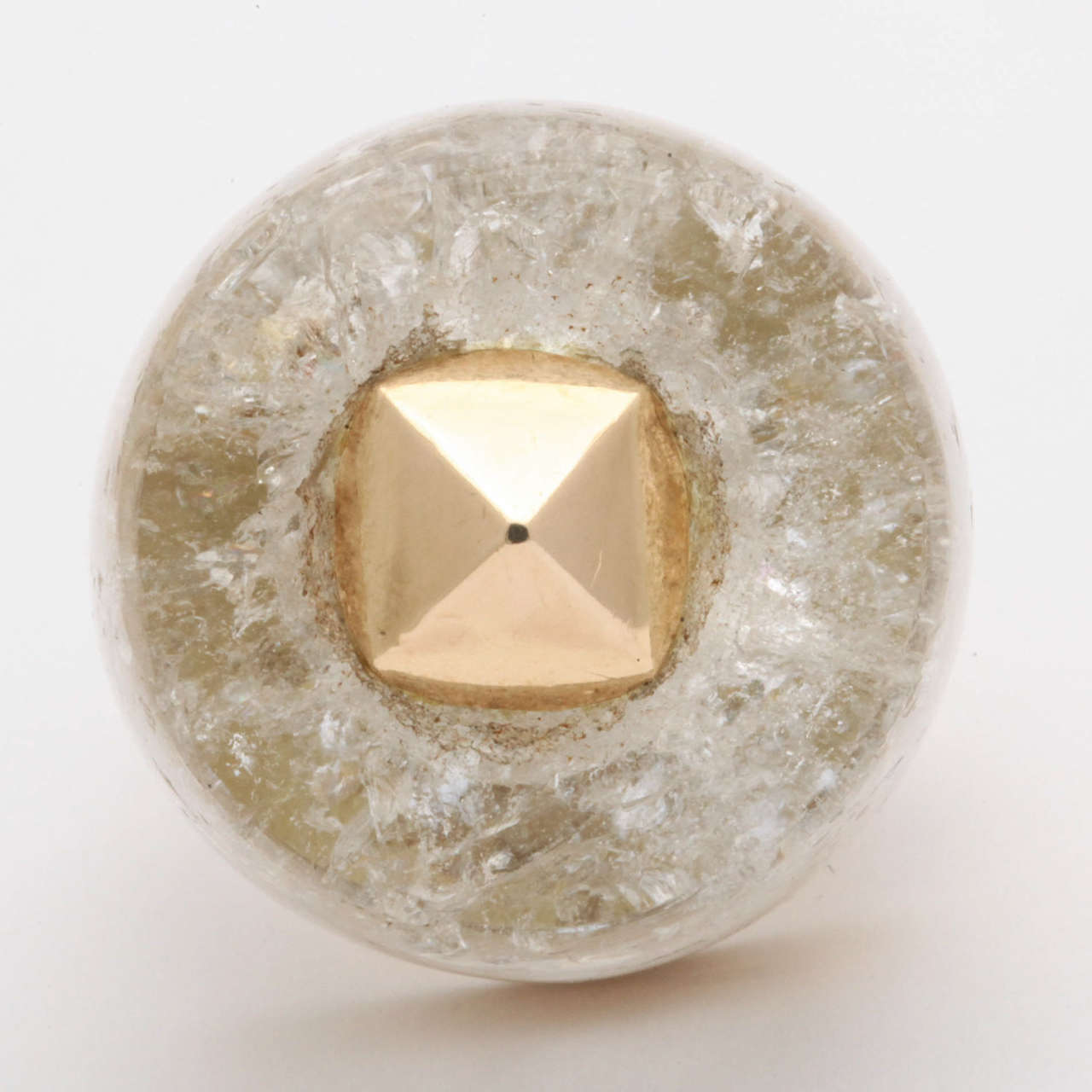 Women's 1950s Large Rock Crystal Gold Three Dimensional Ice Cube Stud Ring