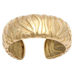 Vintage 1990s Judith Lieber Animal Print Textured Gold Open Hinged Cuff Bracelet