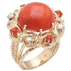 Retro Coral Diamond Ring