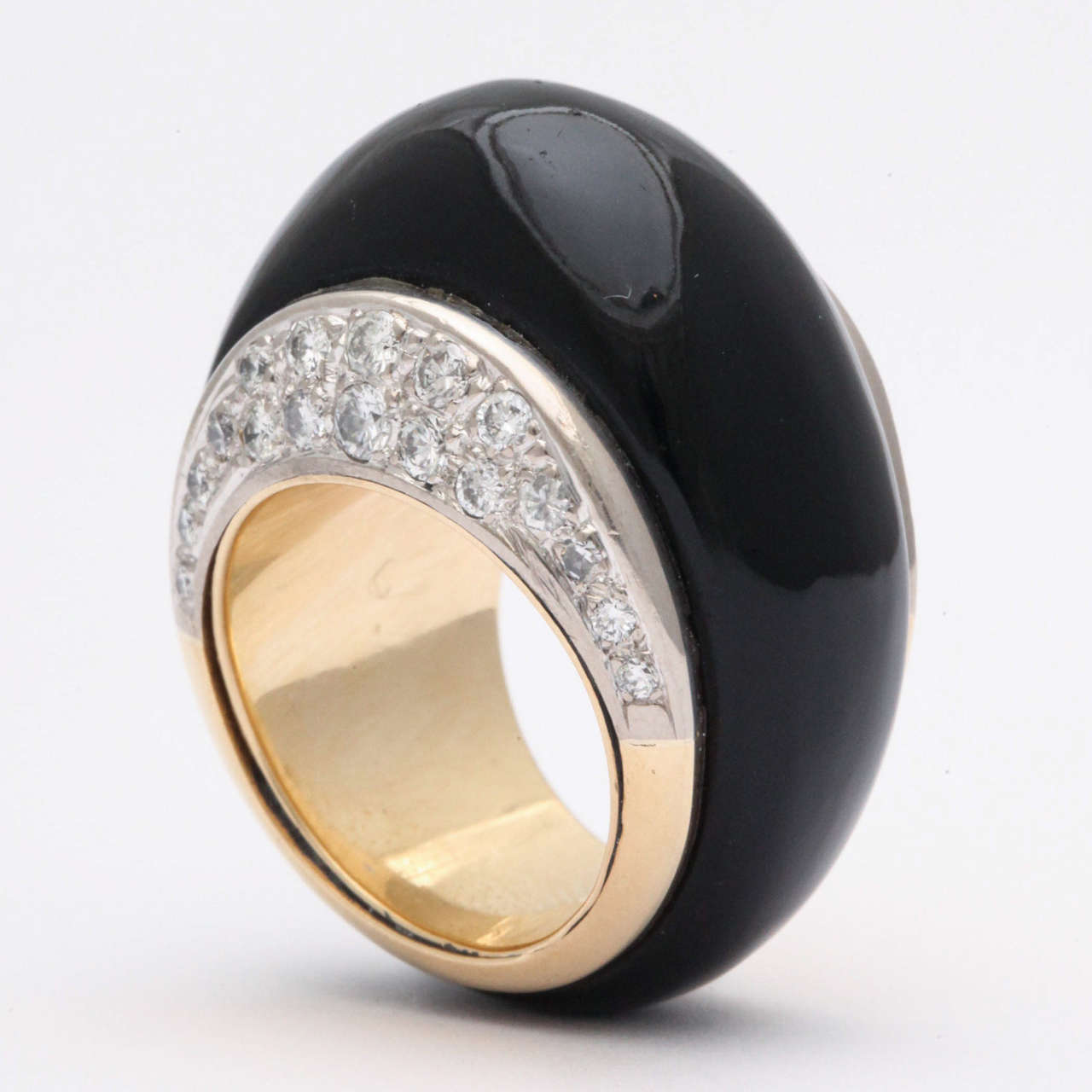 Modernist Onyx Diamond Gold Bombe Cocktail Ring For Sale