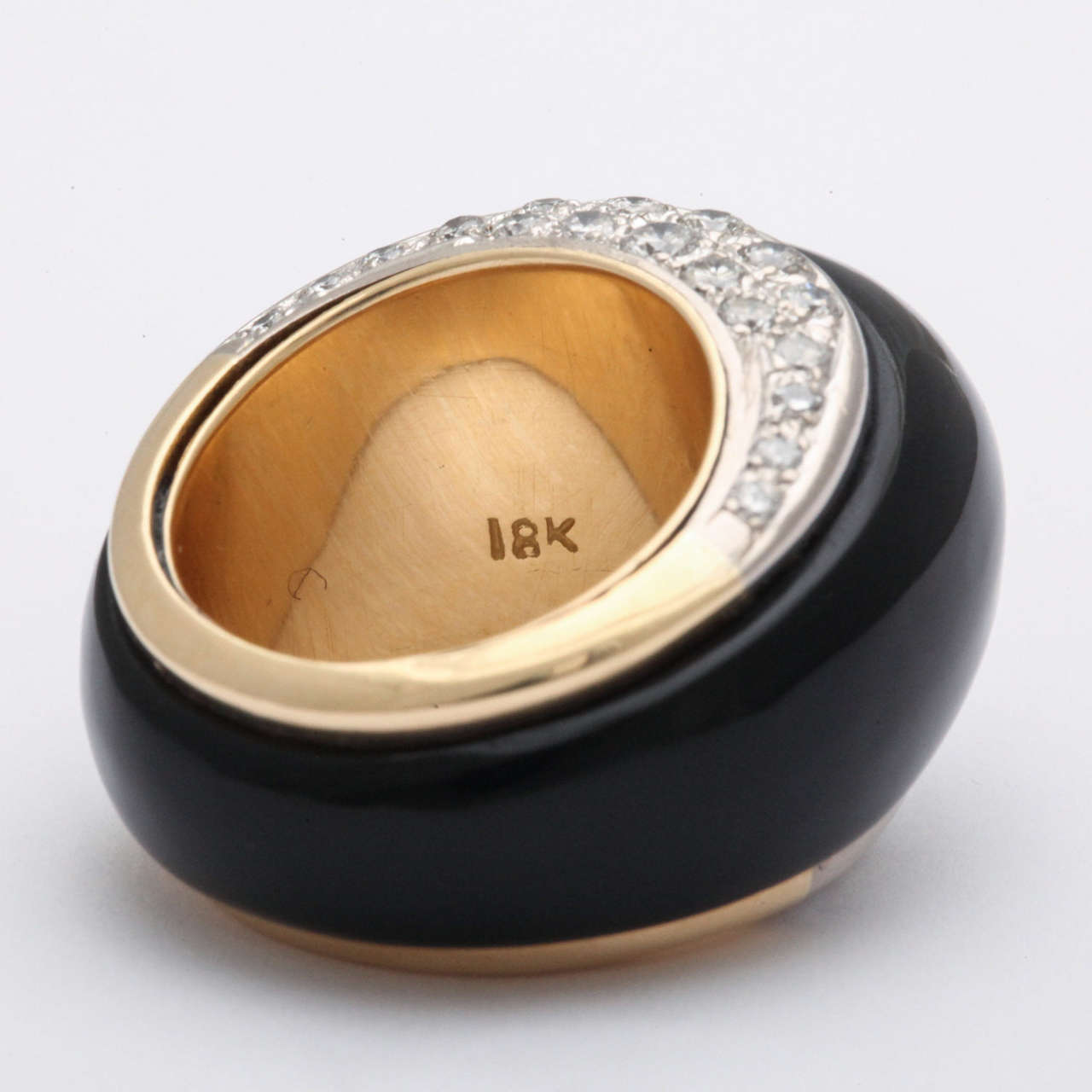 Women's Onyx Diamond Gold Bombe Cocktail Ring For Sale