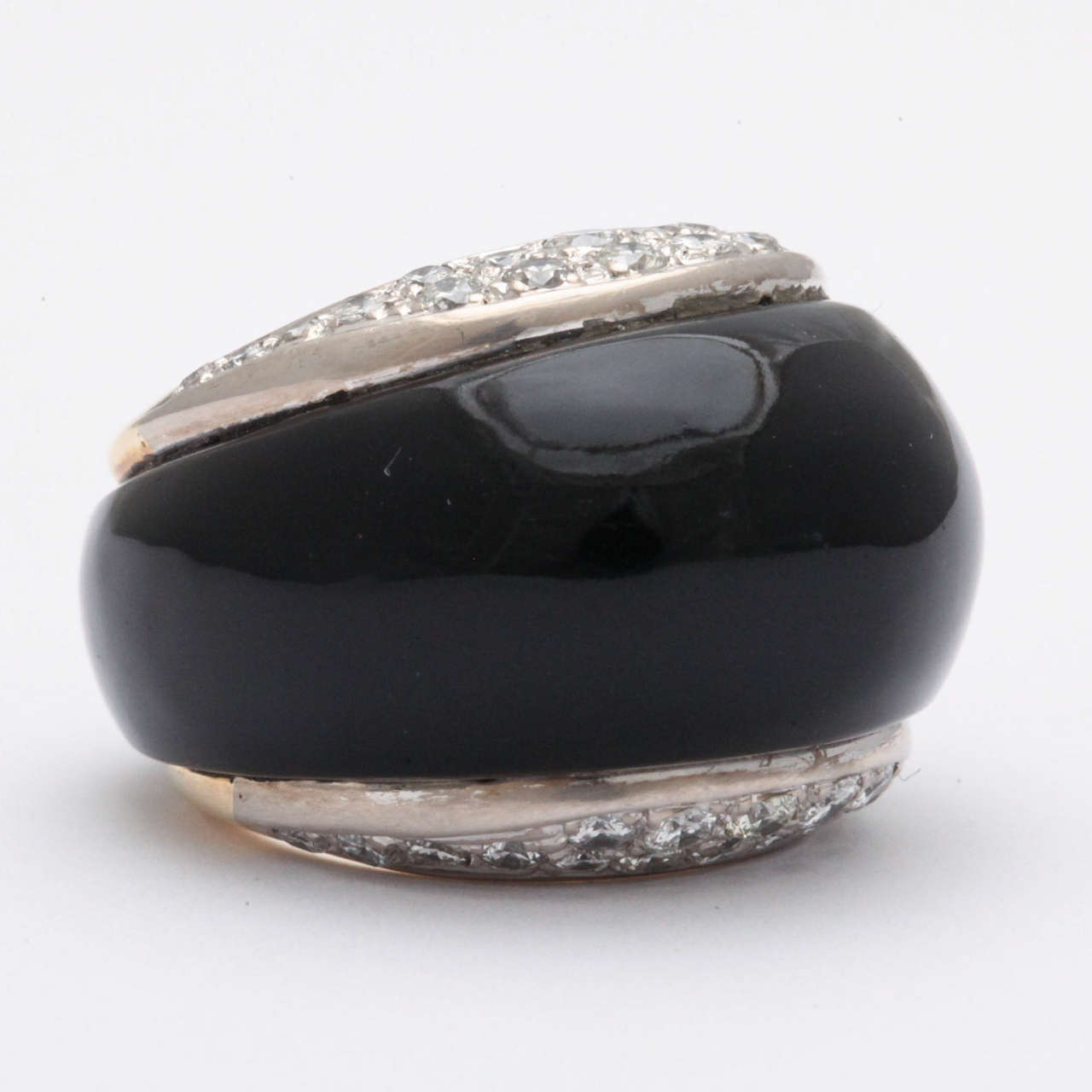 Onyx Diamond Gold Bombe Cocktail Ring For Sale 1