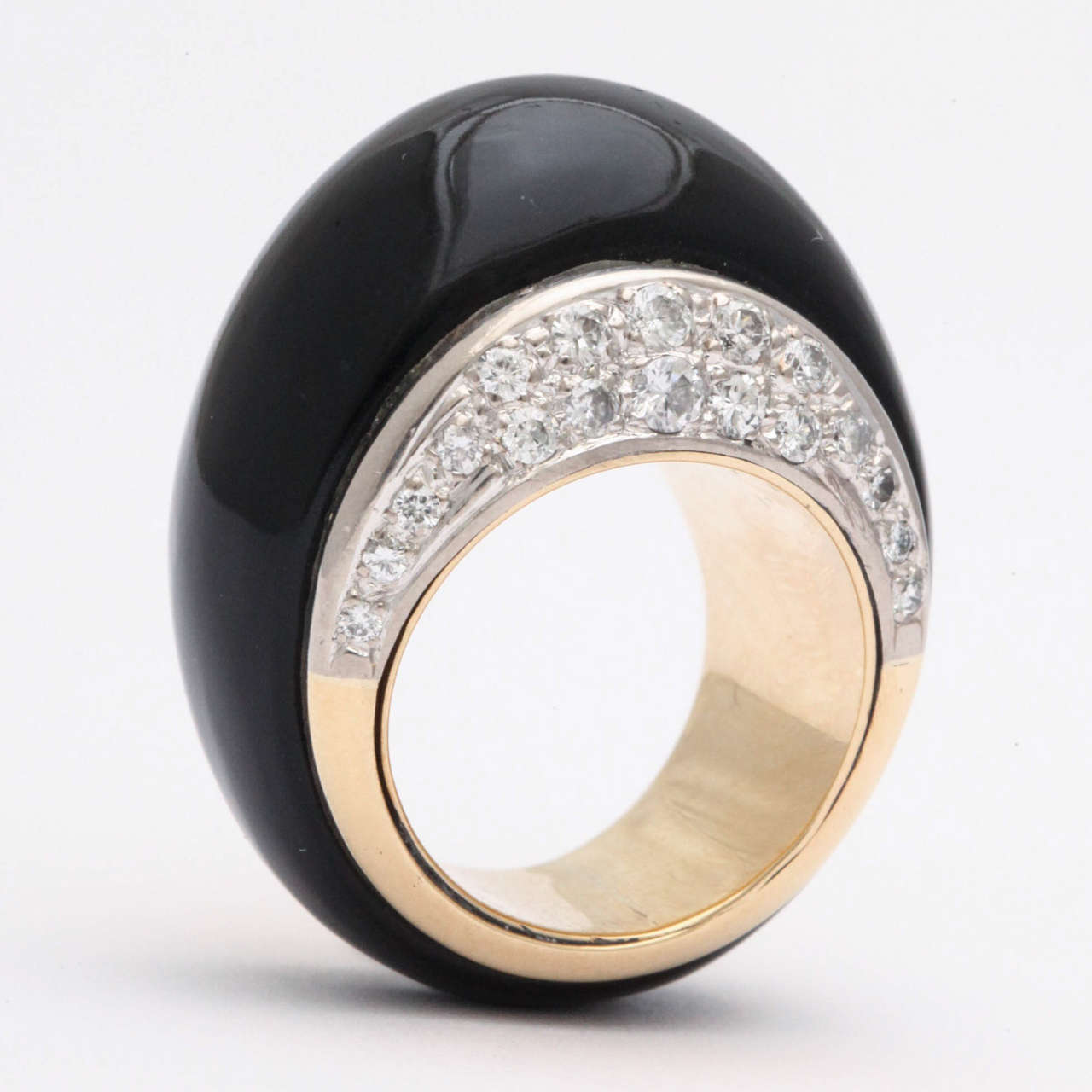 Onyx Diamond Gold Bombe Cocktail Ring For Sale 2