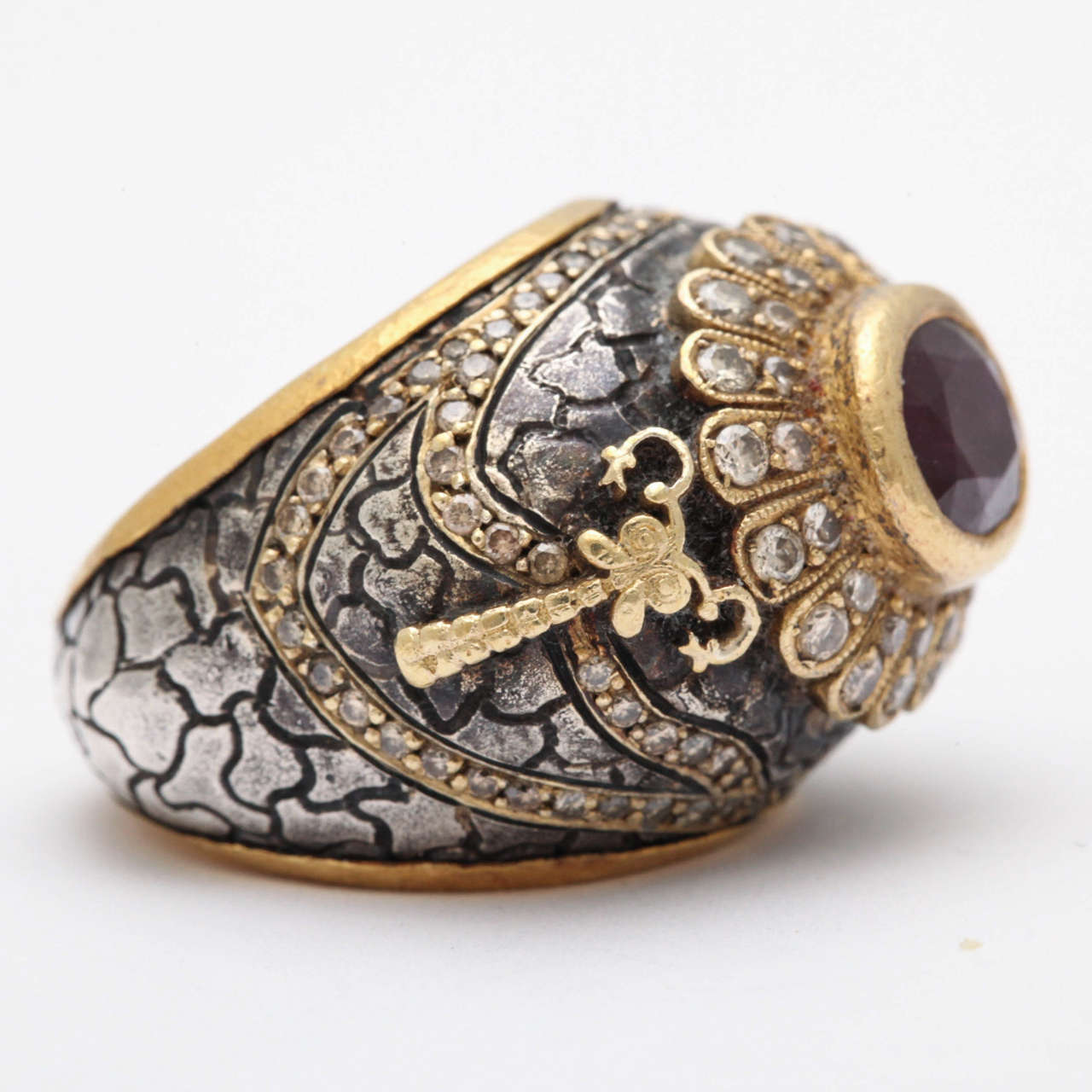 Women's Erhan Gursen Ruby Diamond Silver Gold Cocktail Ring For Sale