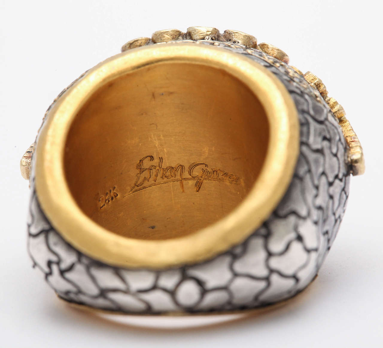 Erhan Gursen Ruby Diamond Silver Gold Cocktail Ring For Sale 2