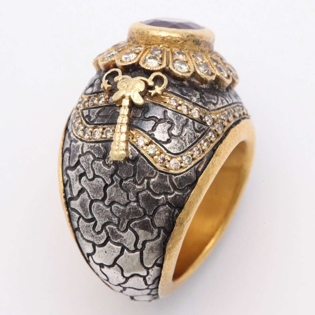 Erhan Gursen Ruby Diamond Silver Gold Cocktail Ring For Sale 3