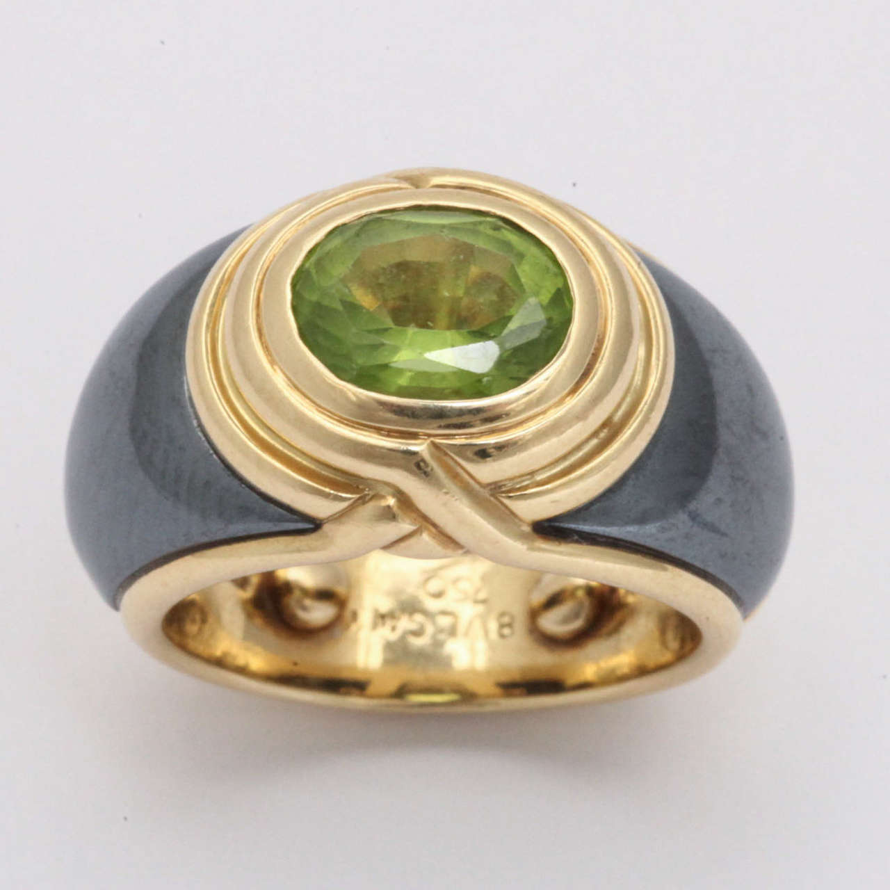 Contemporary Bulgari Peridot Steel Gold Ring