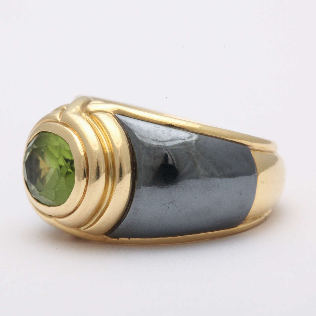 Bulgari Peridot Steel Gold Ring 2