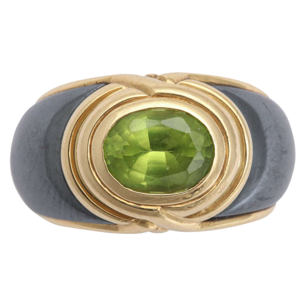 Bulgari Peridot Steel Gold Ring