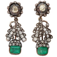 Magnificent Early Diamond & Emerald Earrings