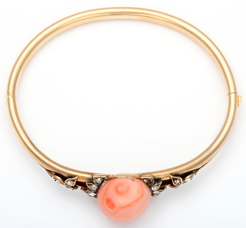 Edwardian Rose Gold Coral rose Diamond Bangle