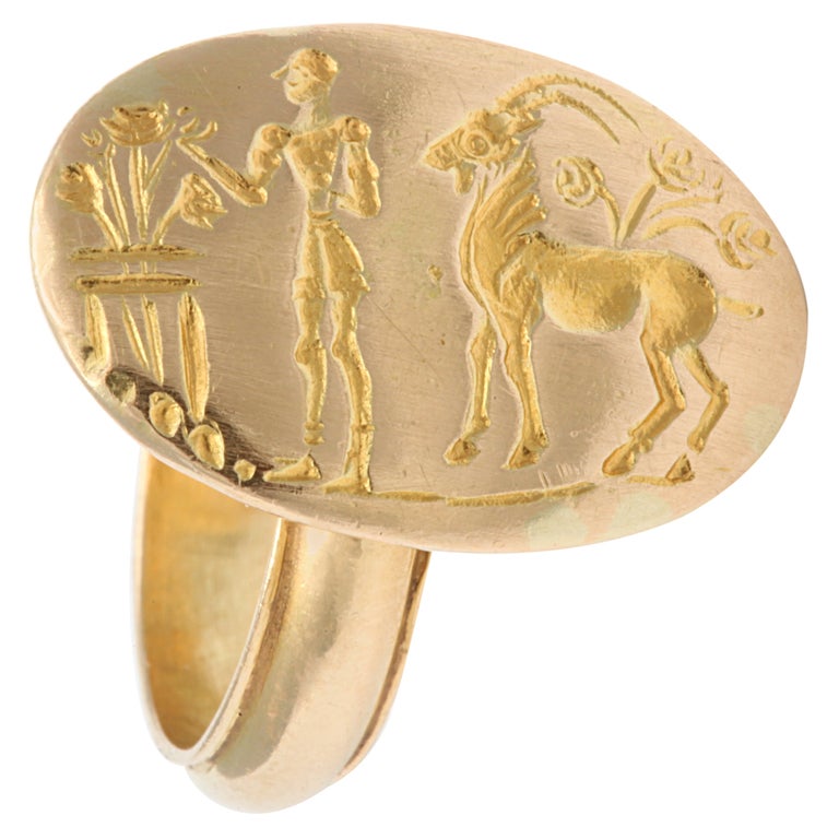 Lalaounis Oval Intaglio Ring With Ribbed Band