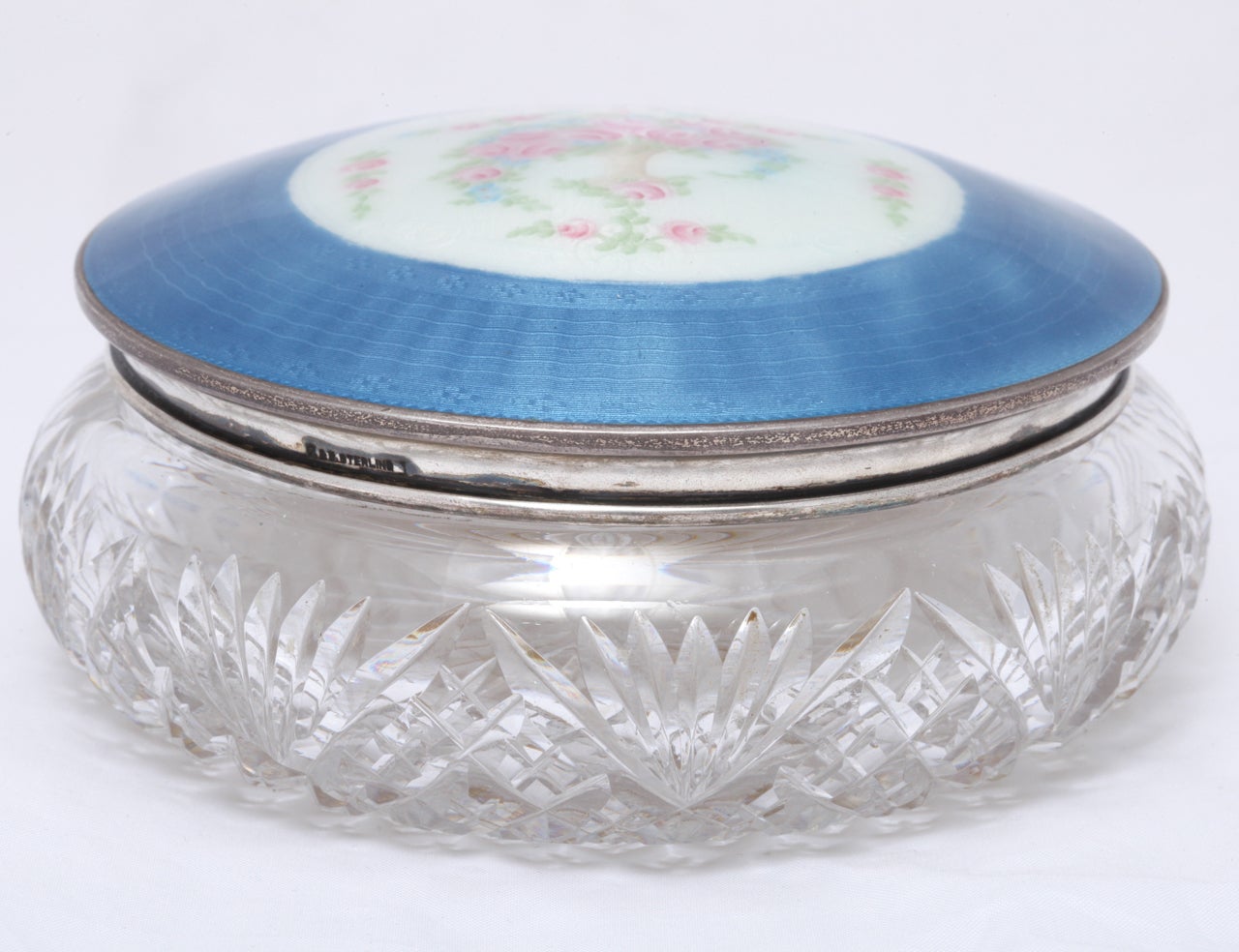 Art Deco Multicolored Enamel And Silver Crystal Jar In Excellent Condition In New York, NY