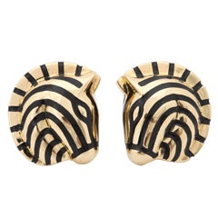 Vintage JUDITH LIEBER Gold And Black Enamel Zebra earrings
