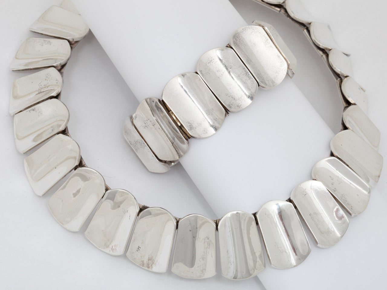 Silver Heavy Panel Design Bracelet Necklace Suite